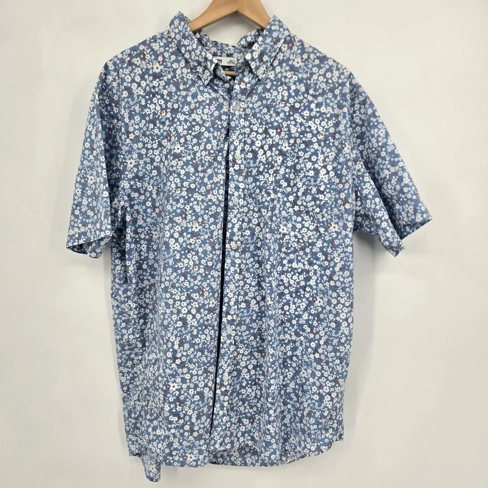 Sonoma Button Shirt Blue Micro Ditsy Floral Resortwear Coastal Casual Size 3XLT